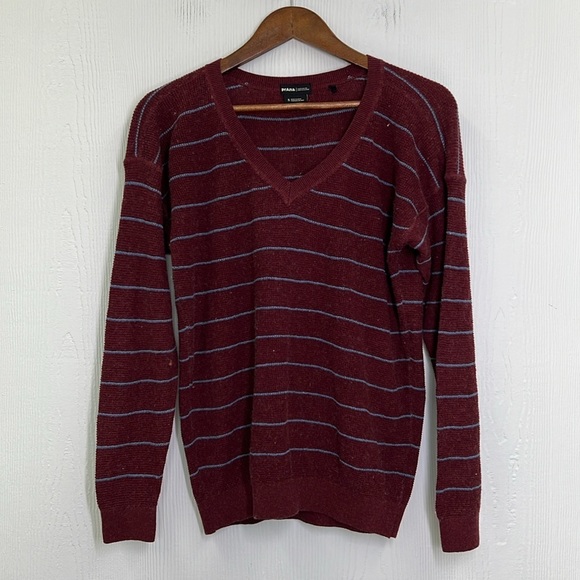 Prana - Milano Maroon Stripe Lightweight V Neck Waffle Sweater Size Small - Picture 8 of 11